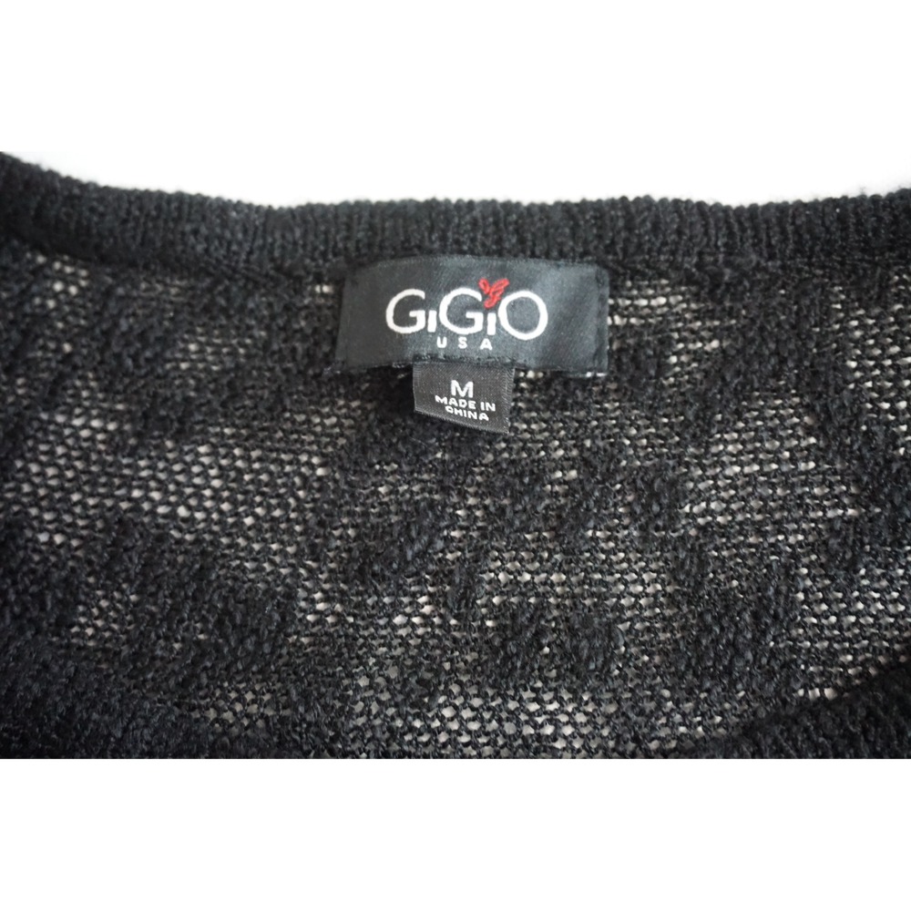 GIGIO USA Black White Star Print Open Knit Oversized Sweater TC1400 Medium - Picture 4 of 14